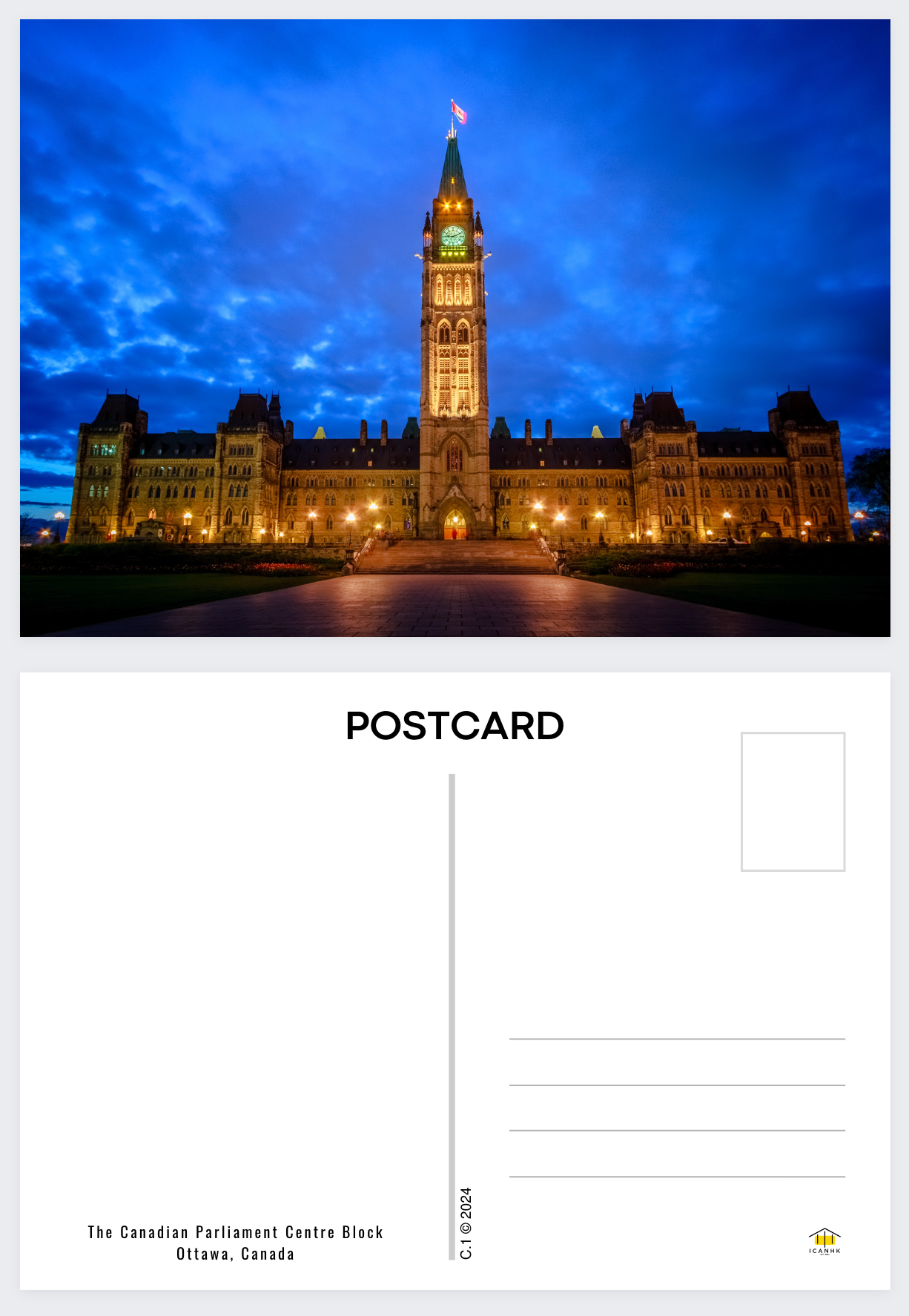 Postcard: The Canadian Parliament Centre Block, Ottawa, Canada