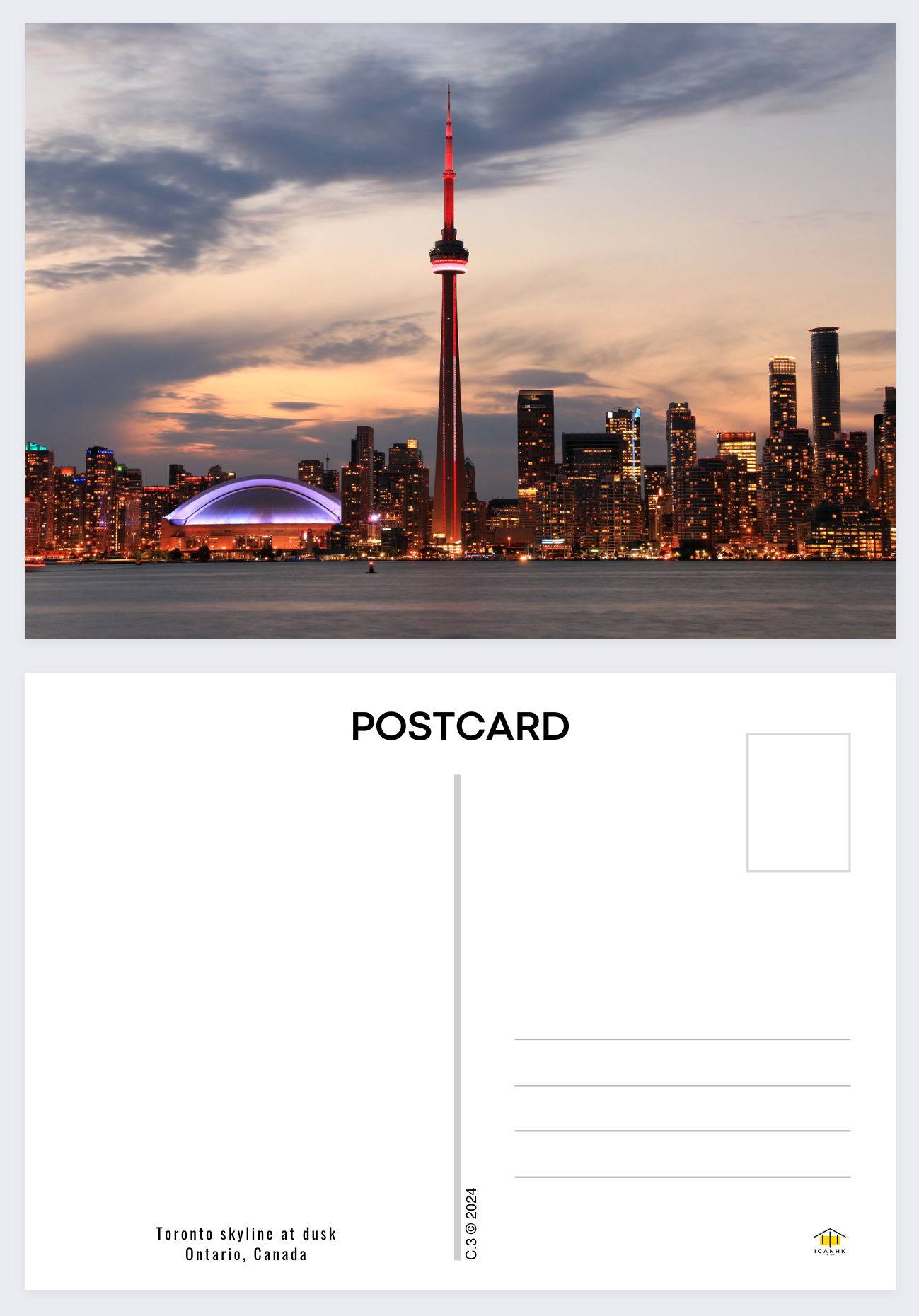 Postcard: Toronto skyline at dusk, Ontario, Canada